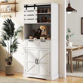 Armário de despensa de cozinha 80 x 40 x 180 cm com tomada elétrica com portas, gavetas e prateleira ajustável Suporte branco