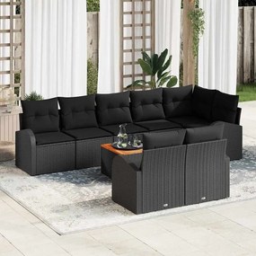 vidaXL Conjunto de Sofá Jardim de 9 Peças com Almofadas Preto Polirattan Acácia
