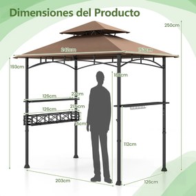 Pergula tenda para churrascos 242 x 153 cm com 2 prateleiras laterais, cesto, ganchos, abridor de garrafas, estrutura de metal para jardim ou pátio Ca