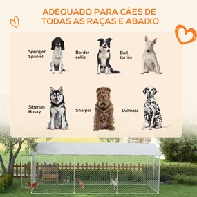 Canil de Exterior para Cães Parque para Cães com 1 Porta Estrutura de Aço Toldo Impermeável e Anti-UV 600x230x230 cm Prateado