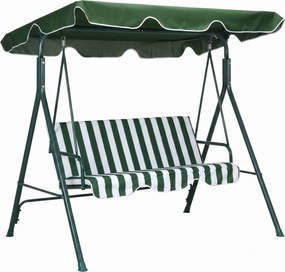 Outsunny Baloiço de Jardim de 3 Lugares com Almofada Toldo Ajustável e Estrutura de Metal 172x110x153 cm Verde e Branco | Aosom Portugal