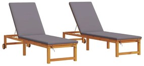 Espreguiçadeiras 2 pcs com Almofadas de Madeira Sólida de Acácia