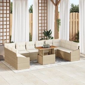 Conjunto de Sofás de Jardim de 11 Peças com Almofadas Bege em Poliratt