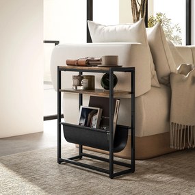 Mesa de apoio com prateleira e porta-revistas, estrutura em aço, design industrial - 43 x 18 x 56 cm