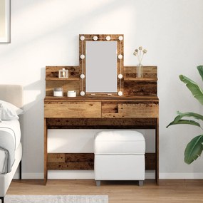 Mesa de Maquiagem com Espelho e Luzes LED Madeira Velha Madeira Recons