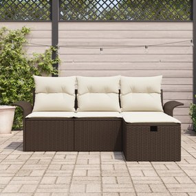 Conjunto de Sofá para Jardim de 4 Peças com Almofadas Castanho Polirat