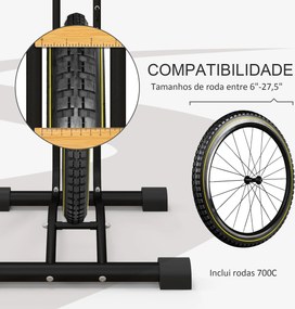 Estacionamento de Bicicletas Vertical e Horizontal com Ganchos Ajustáveis para Bicicletas de 6 a 28 Polegadas e 700 C