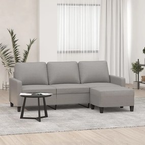 Sofá de 3 lugares com apoio de pés 180 cm tecido cinzento-claro