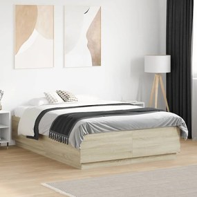 Estrutura de cama 135x190 cm derivados madeira carvalho sonoma