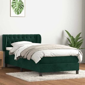 vidaXL Cama com molas/colchão 100x220 cm veludo verde-escuro