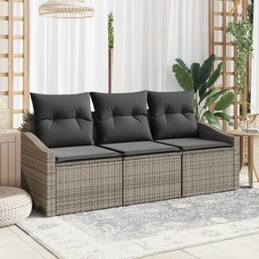 vidaXL Conjunto de Jantar de Jardim com Almofadas Cinza Rattan Sintético