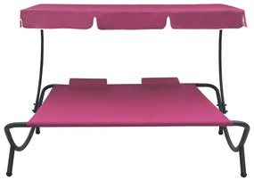 Espreguiçadeira com toldo e almofadas rosa