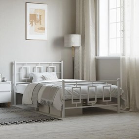 vidaXL Estrutura de cama com cabeceira e pés 107x203 cm metal branco