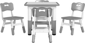 Conjunto de 1 mesa e 4 cadeiras para crianças com altura ajustável, conjunto de 5 peças, cinzento