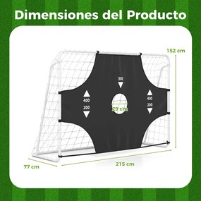 Baliza de Futebol Juvenil 2 em 1, 215 x 77 x 152 cm, Tela de Pontuação Removível, Preto + Branco