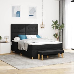 vidaXL Cama Box com Colchão e Banco Preto 140x200 cm Tecido
