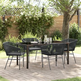 vidaXL Conjunto de Jantar de Jardim com 5 Peças e Almofadas em Rattan Polipropileno Preto