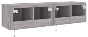 Móveis de parede para TV com luzes LED 2 pcs cinzento sonoma