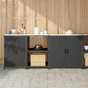 vidaXL Conjunto de Armazenamento de Cozinha com prateleira Outros 3 pcs Preto