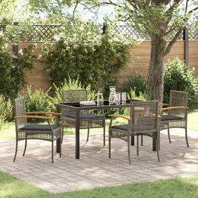 Conjunto de Jantar de Jardim 5 Peças com Almofadas Cinza Vime PE