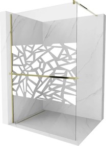 Mexen Kioto+ parede de chuveiro com prateleira Walk-in 90 x 200 cm, padrão branco, dourado - 800-090-121-50-85