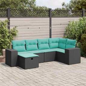vidaXL 6 pcs conjunto sofás de jardim c/ almofadões vime PE preto