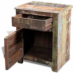 Mesa de apoio com 1 gaveta e 1 porta, madeira reciclada