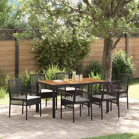 vidaXL Conjunto de Jantar de Jardim de 7 Peças com Almofadas Preto Rattan Sintético