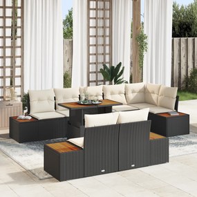 Conjunto de Sofás para o Jardim vidaXL com Almofadas Pretas de Vime em