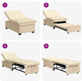 Sofá Cama 3 em 1 com Design Retrátil em Tecido Creme