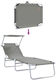 Espreguiçadeiras dobráveis 2 pcs com toldo em tecido Oxford cinza 600D