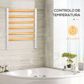 Toalheiro Elétrico para Casa de Banho 140W IPX4 Aquecedor de Toalhas Parede ou Chão com 6 Barras Liga de Alumínio 90x36x69cm Prata