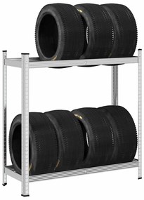 vidaXL Prateleira para pneus de 2 camadas prateado 110x40x109 cm aço