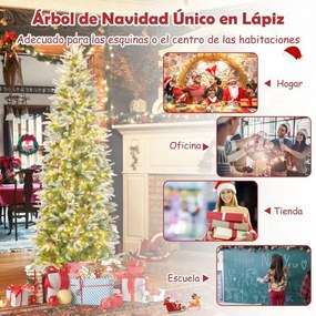 Árvore de Natal estreita pré-iluminada de 225 cm com 350 luzes LED Neve simulada 913 ramos articulados 75 pinhas Verde+Branco
