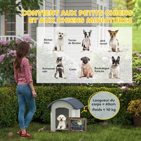 Casota para cães de exterior de plástico 71 x 60 x 63 cm com piso elevado e removível, telhado impermeável, cinzento