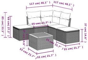 6 pcs conj. sofás jardim c/ almofadões vime PE bege misturado