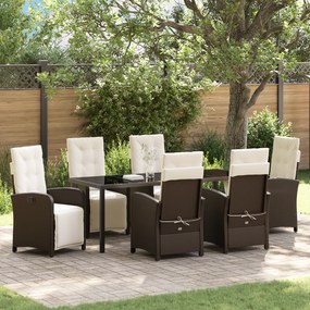 vidaXL Conjunto de Jantar de Jardim de 7 Peças com Almofadas em Rattan Sintético Castanho