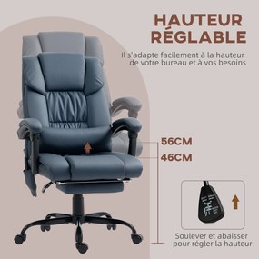 Cadeira de escritório com função de massagem, apoio para os pés, altura ajustável, encosto reclinável, comando com fio, 66 x 75 x 122 cm, azul