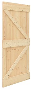 Porta de correr com ferragens 100x210 cm madeira de pinho maciça