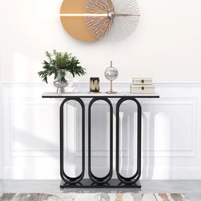Mesa de consola em mármore com pés reguláveis Estrutura metálica Estrutura metálica Kits anti-queda para entrada de sofá 100 x 30 x 80 cm Preto
