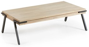 Kave Home - Mesa de centro Thinh madeira maciça de acácia e pernas de aço acabamento preto 125 x 70 cm