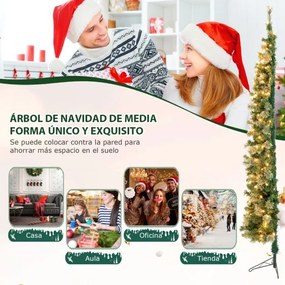 Meia árvore de Natal de 2,1 m com 403 ramos e 150 luzes LED com suporte metálico dobrável Verde