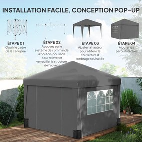 Tenda de jardim dobrável 3 x 3 x 2,75 m com proteção UV 30+ com janelas + paredes laterais + saco de transporte cinzento escuro