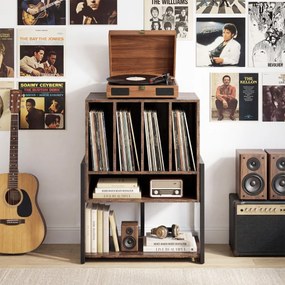 Suporte para gira-discos: 54 x 57 x 76,5 cm prateleira para discos de vinil com pés ajustáveis, estilo industrial, para sala de estar, em castanho rús