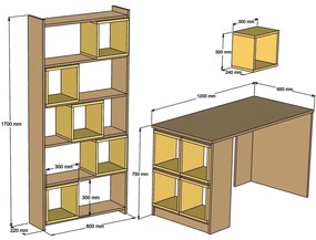Secretária de Estudo e Estante Box – Nogueira – Secretária: 120x75x65