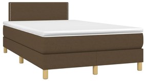 Cama box spring c/ colchão/LED 120x200cm tecido castanho-escuro