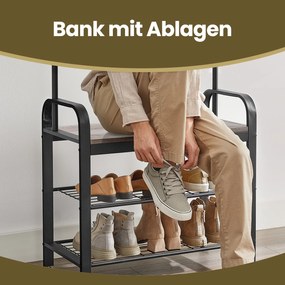 Cabide entrada, bengaleiro com banco para sapatos 33,7 x 72 x 183 cm preto-greige