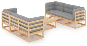vidaXL 7 pcs conjunto lounge de jardim c/ almofadões pinho maciço