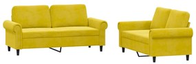 2 pcs conjunto de sofás com almofadões veludo amarelo