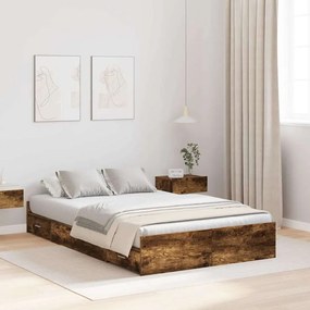 vidaXL Estrado de cama com arrumação Carvalho fumado 120 x 190 cm